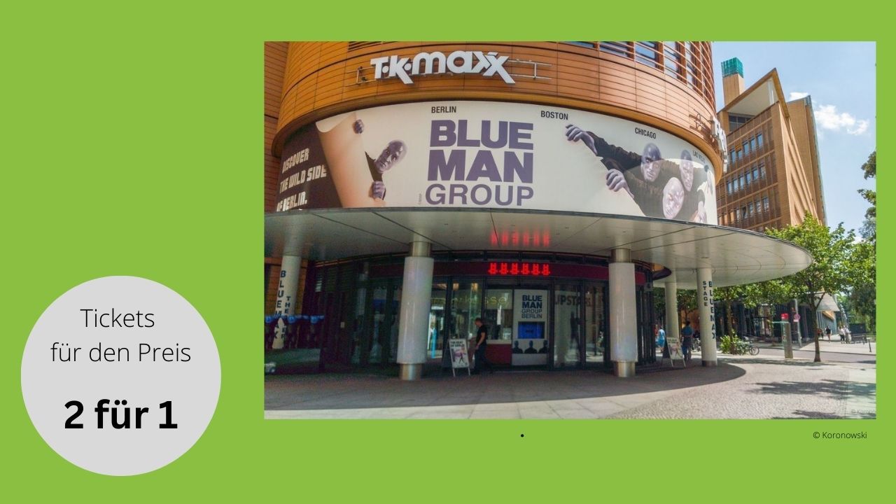 2 für 1 Tickets für die Blue Man Group in Berlin.